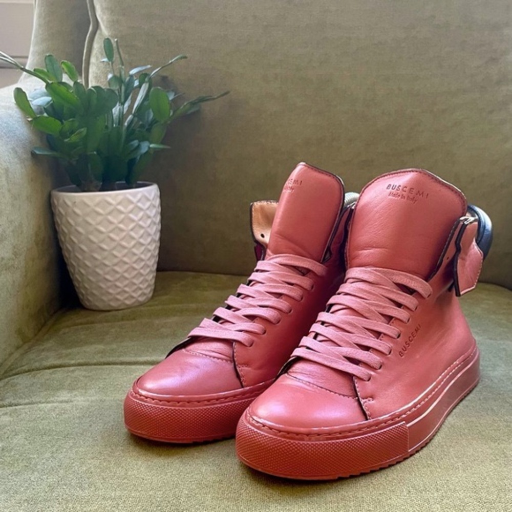 Luxury Buscemi Rose Pink High-Top Calf Skin Sneakers 👟